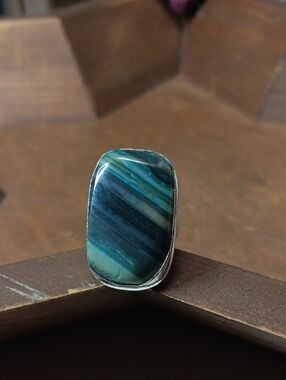 Teal Striped Statement Ring